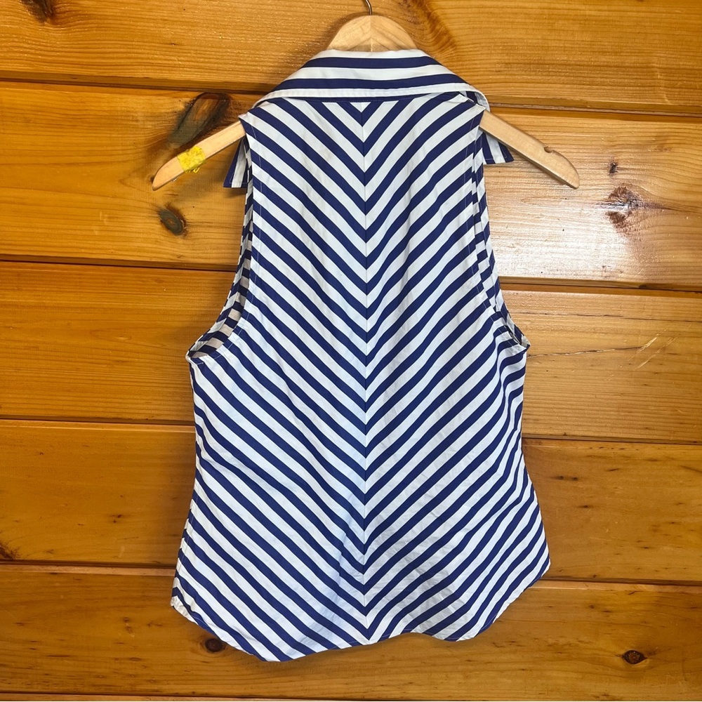 Ralph Lauren Navy White Sleeveless collared Button Front Cotton Vest Blouse 10 - Picture 3 of 4